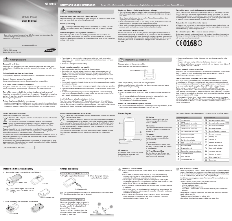 Página 1 del manual Manual de usuario Samsung S7550