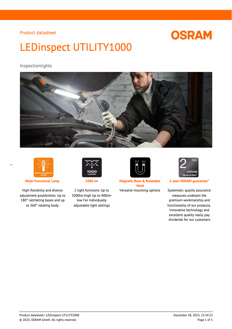 Página 1 del manual Ficha técnica Osram LEDinspect UTILITY1000