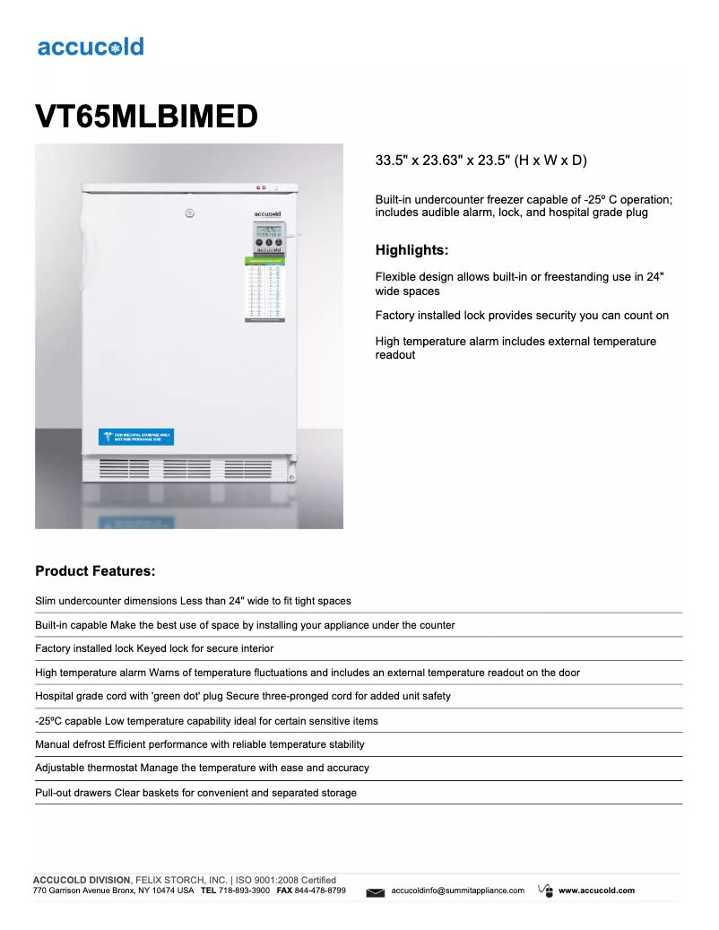 Imagen de la primera página del manual del dispositivo Accucold VT65MLBIMED
