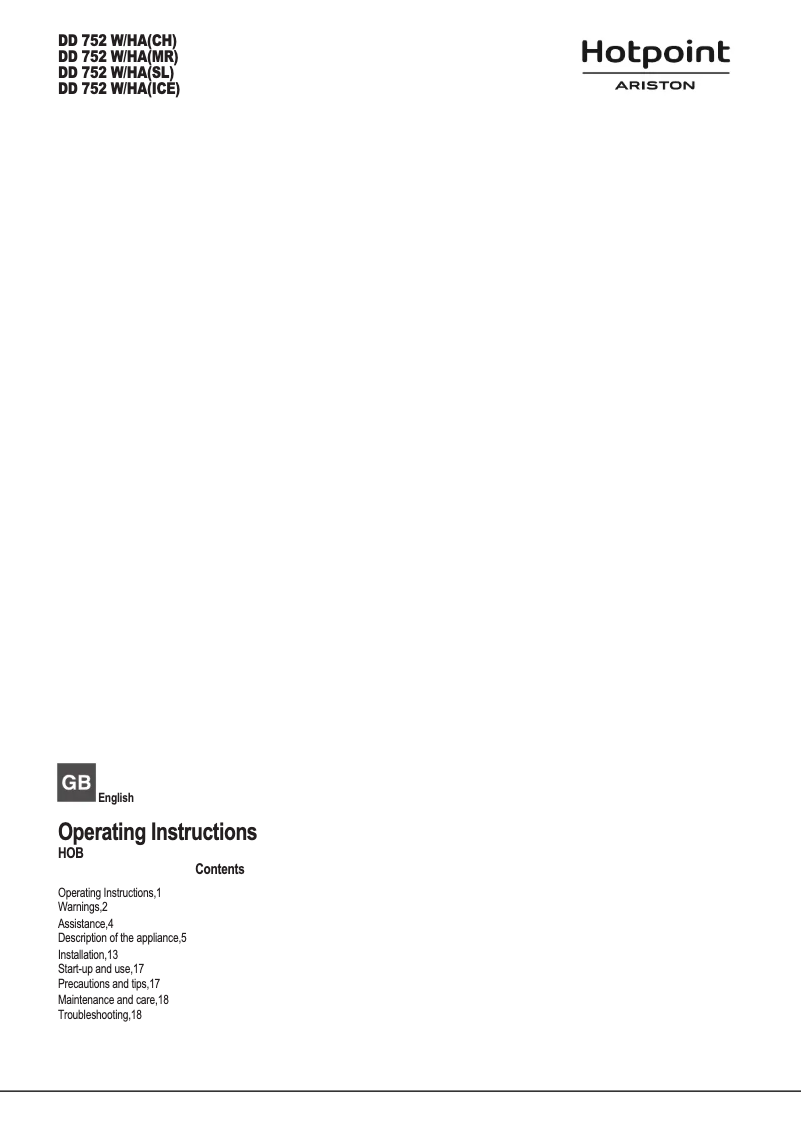 Página 1 del manual Manual de usuario Hotpoint Ariston DD 752 W/HA(MR)