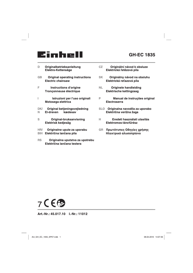 Página 1 del manual Manual de usuario Einhell GH-EC 1835