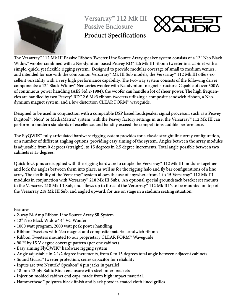 Imagen de la primera página del manual del dispositivo Versarray 112 MKIII