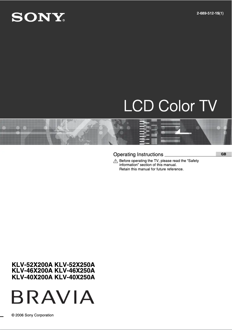 Imagen de la primera página del manual del dispositivo Bravia KLV-52X200A
