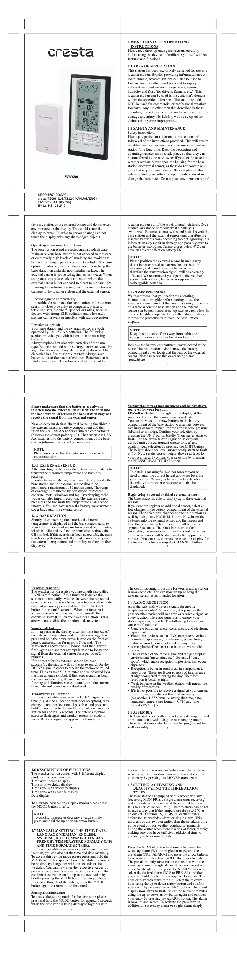 Imagen de la primera página del manual del dispositivo WX688
