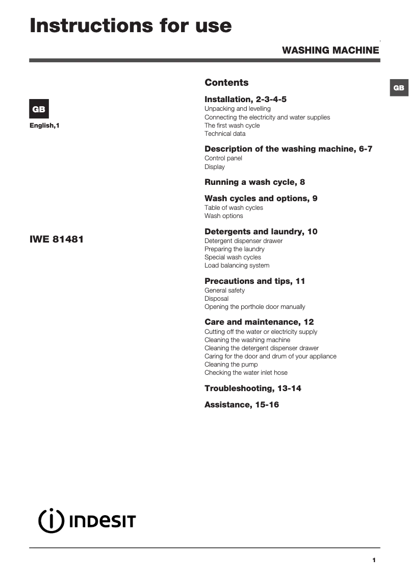 Imagen de la primera página del manual del dispositivo IWE 81481