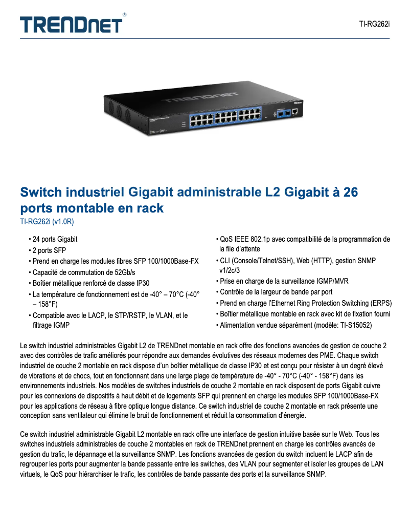 Imagen de la primera página del manual del dispositivo TI-RG262i