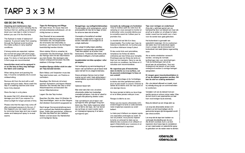 Imagen de la primera página del manual del dispositivo Tarp 3 x 3 M