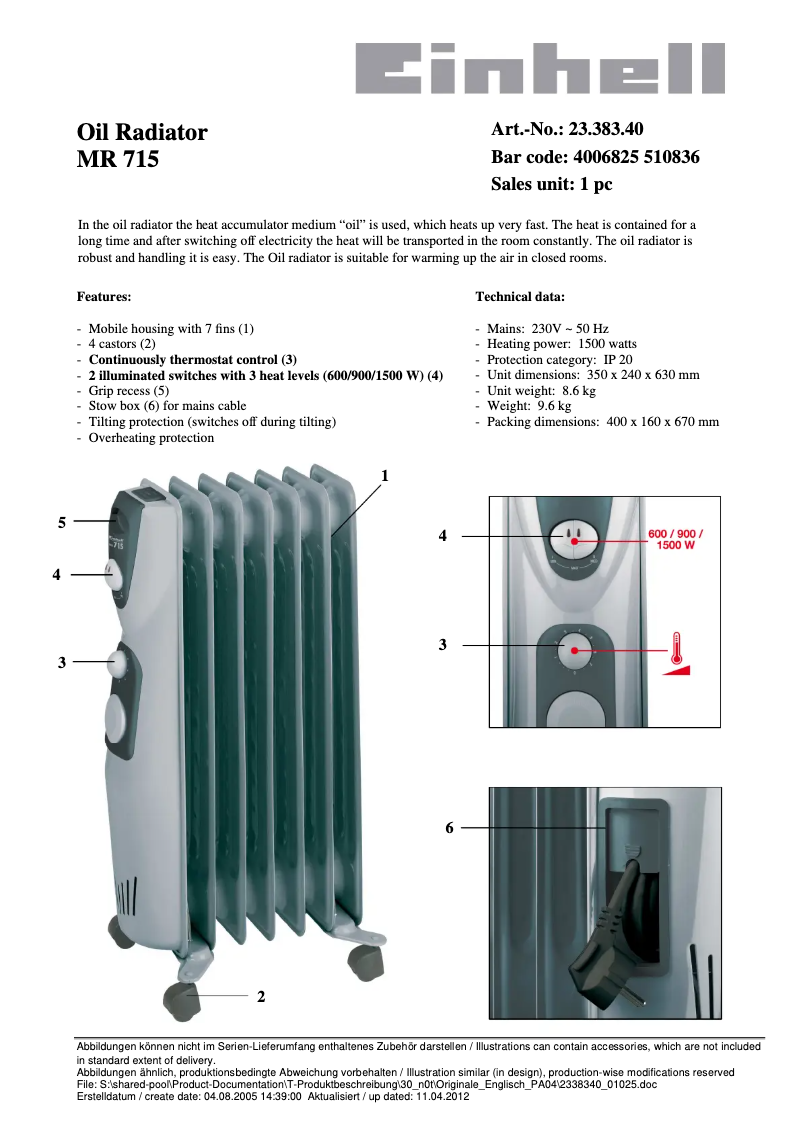 Página 1 del manual Manual de usuario Einhell MR 715