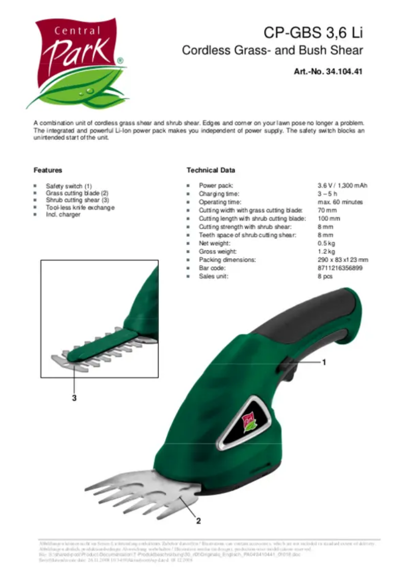 Imagen de la primera página del manual del dispositivo CP-GBS 3,6 Li