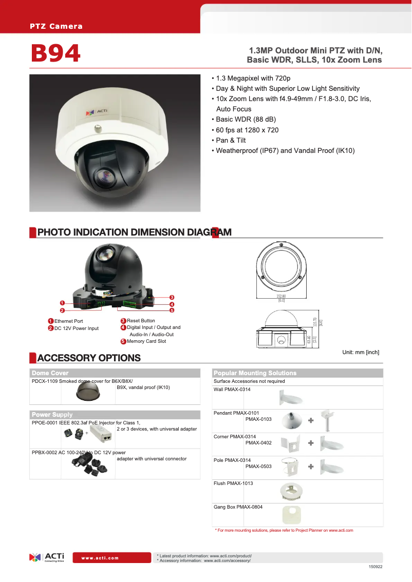 Página 1 del manual Ficha técnica ACTi B94