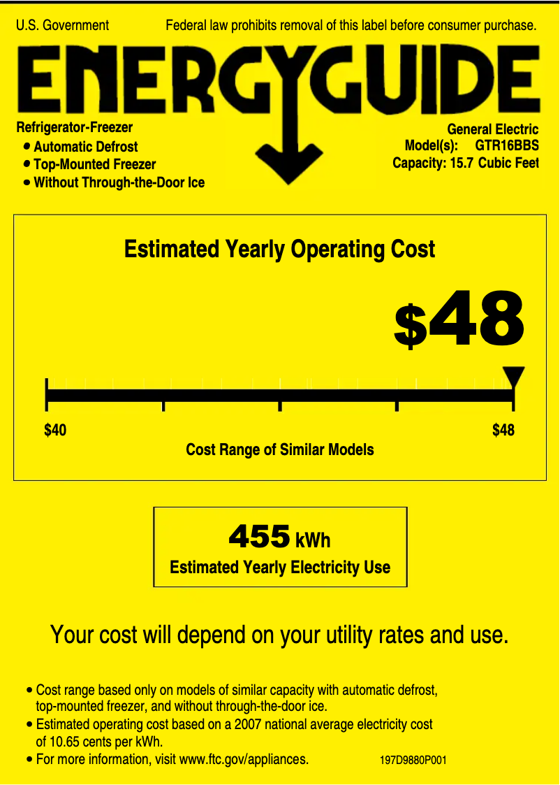 Página 1 del manual Etiqueta energética GE GTR16BBSLWW