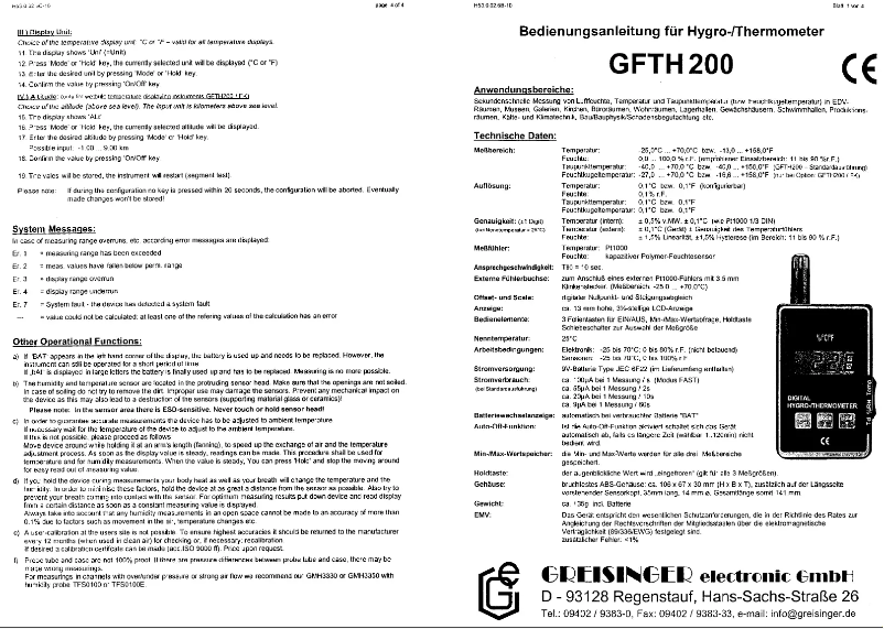 Página 1 del manual Manual de usuario Greisinger GFTH 200