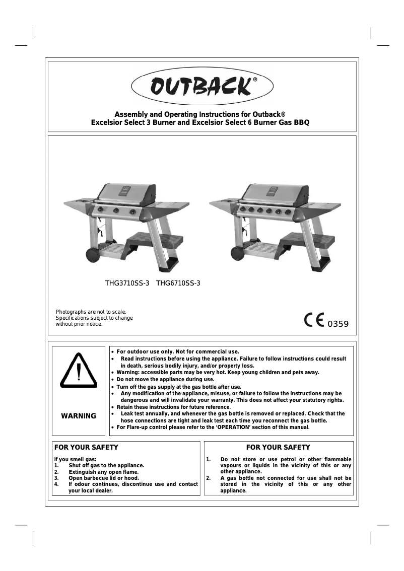 Imagen de la primera página del manual del dispositivo Excelsior Select 6 Burner