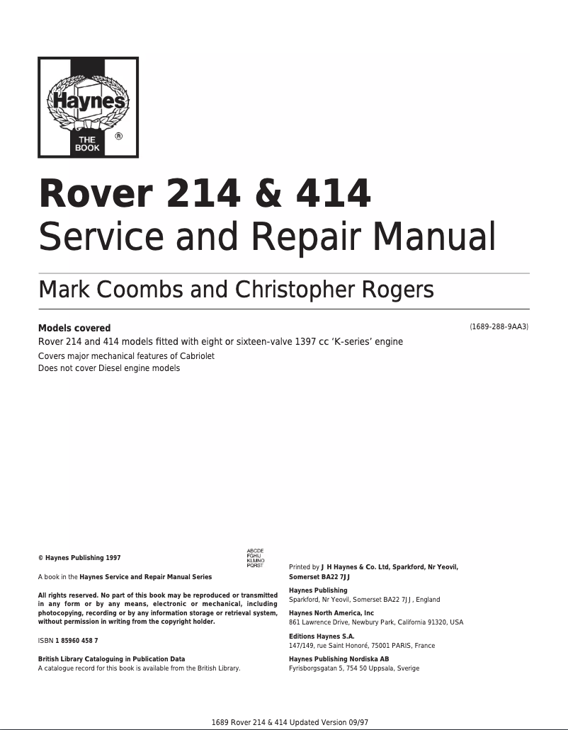 Página 1 del manual Manual de usuario Rover 414 (1997)