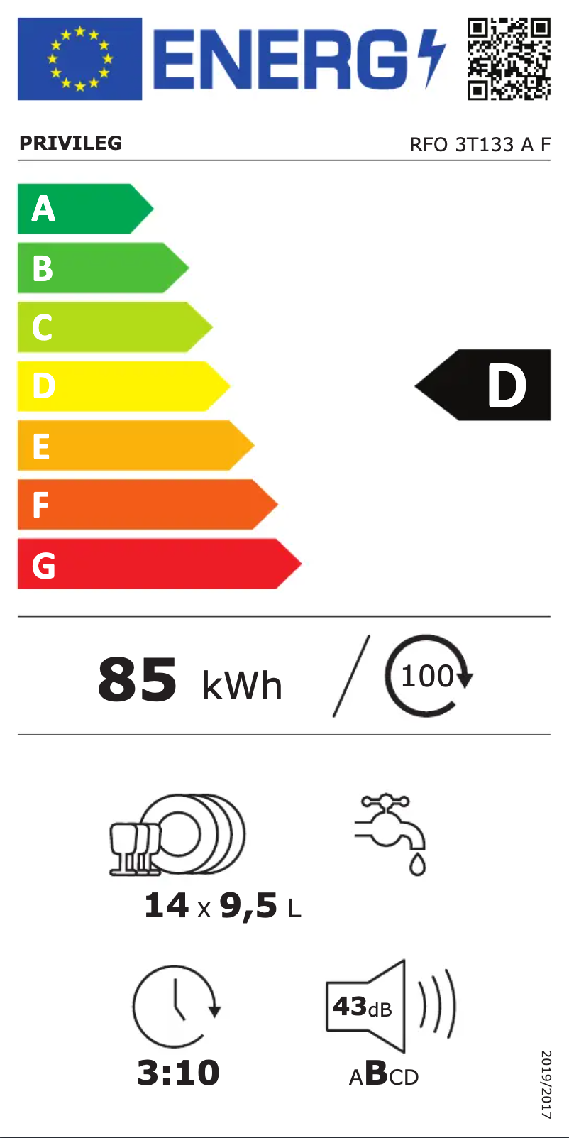 Página 1 del manual Etiqueta energética Privileg RFO 3T133 A F