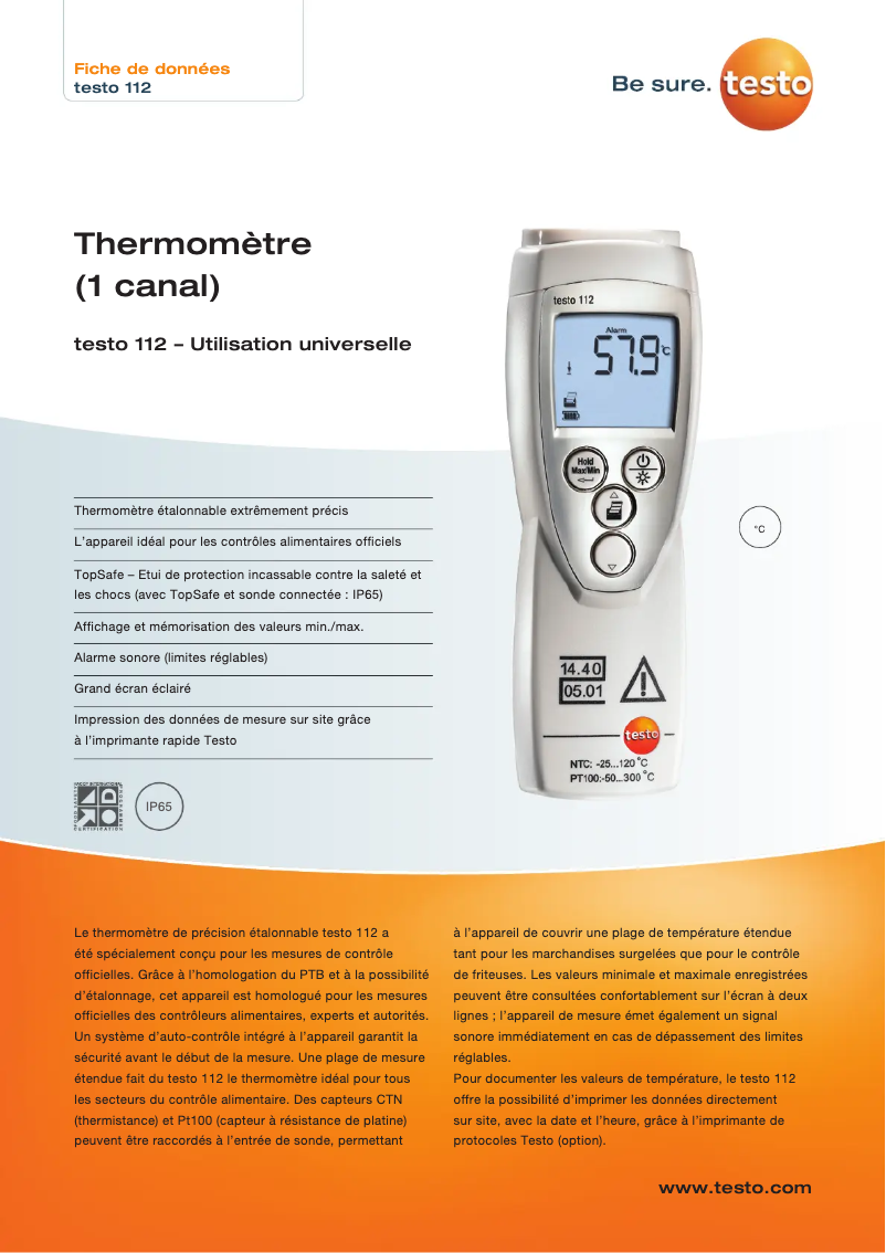 Página 1 del manual Ficha técnica Testo 112