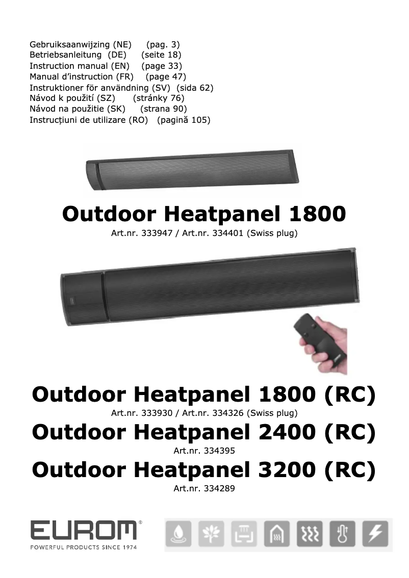 Página nº 1 - Manual de usuario Eurom Outdoor Heatpanel 1800