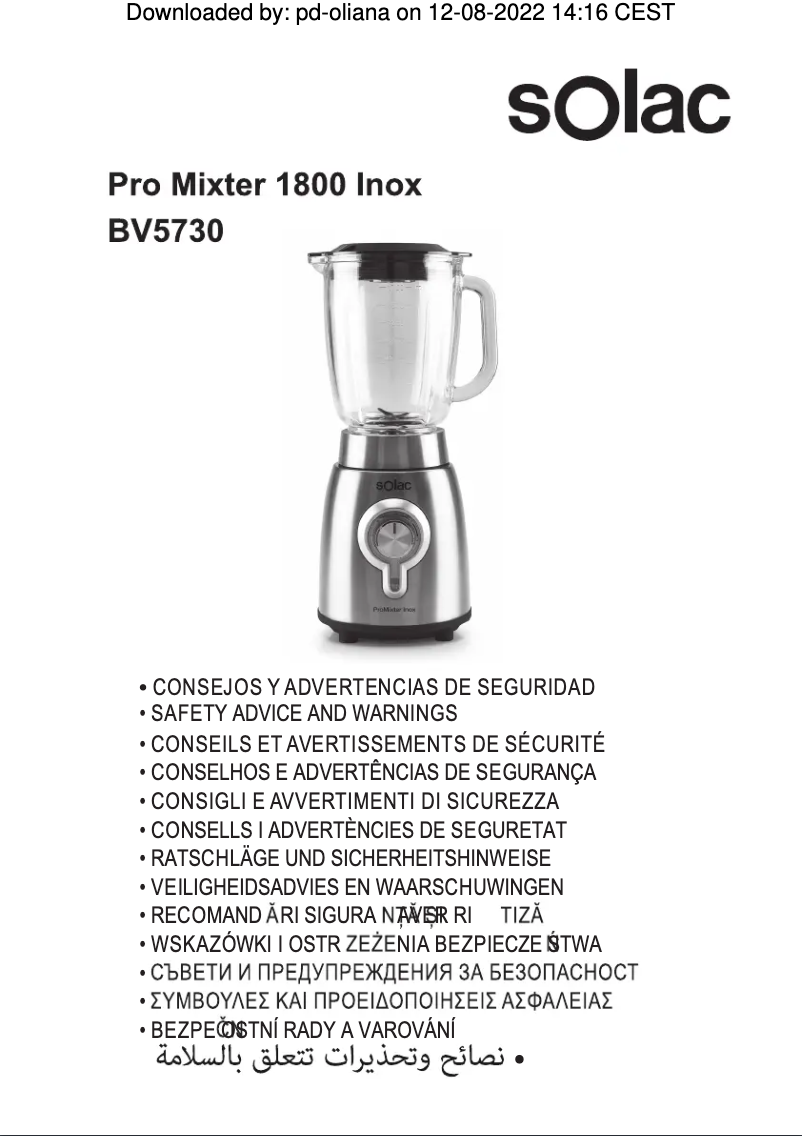 Página 1 del manual Instrucciones de seguridad Solac Pro Mixter BV5730