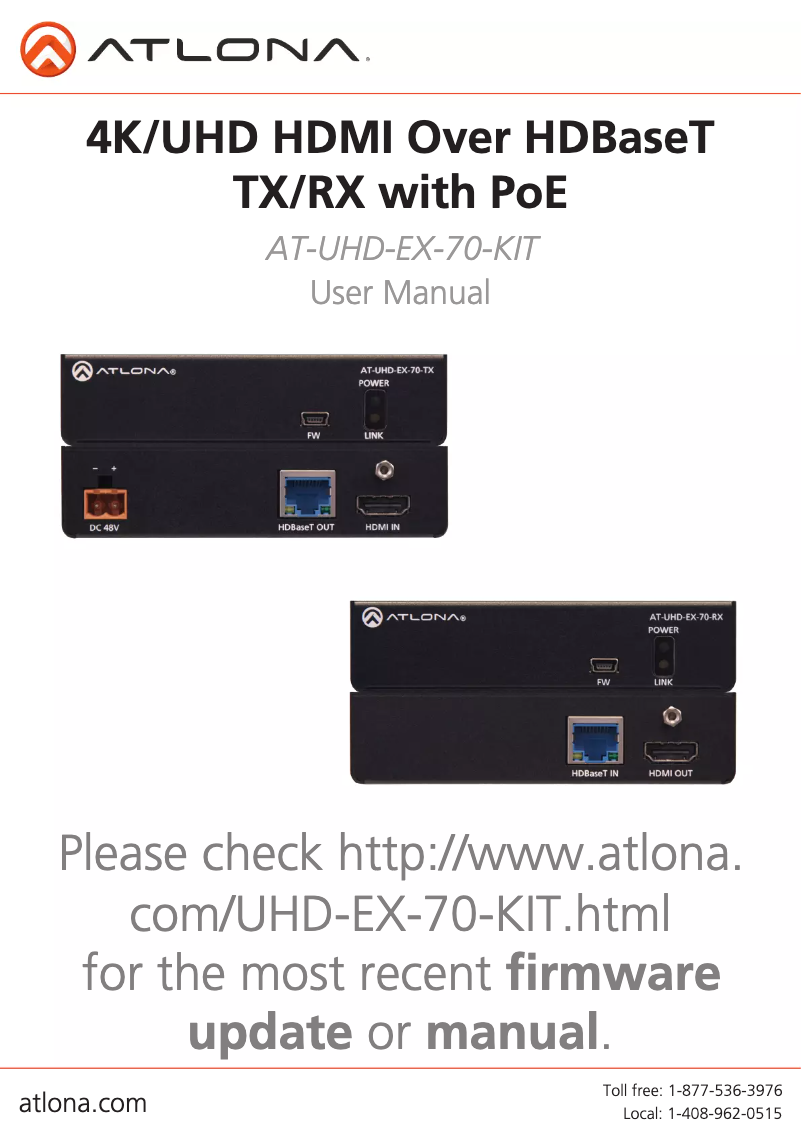 Página nº 1 - Manual de usuario Atlona UHD-EX-70-KIT