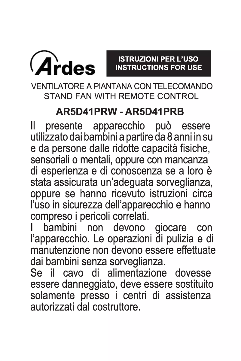 Imagen de la primera página del manual del dispositivo AR5D41PRB