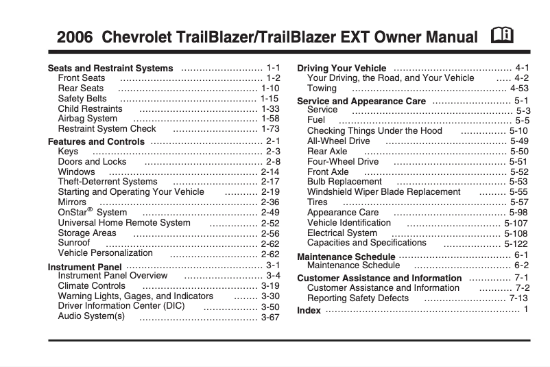 Imagen de la primera página del manual del dispositivo Trailblazer EXT (2006)