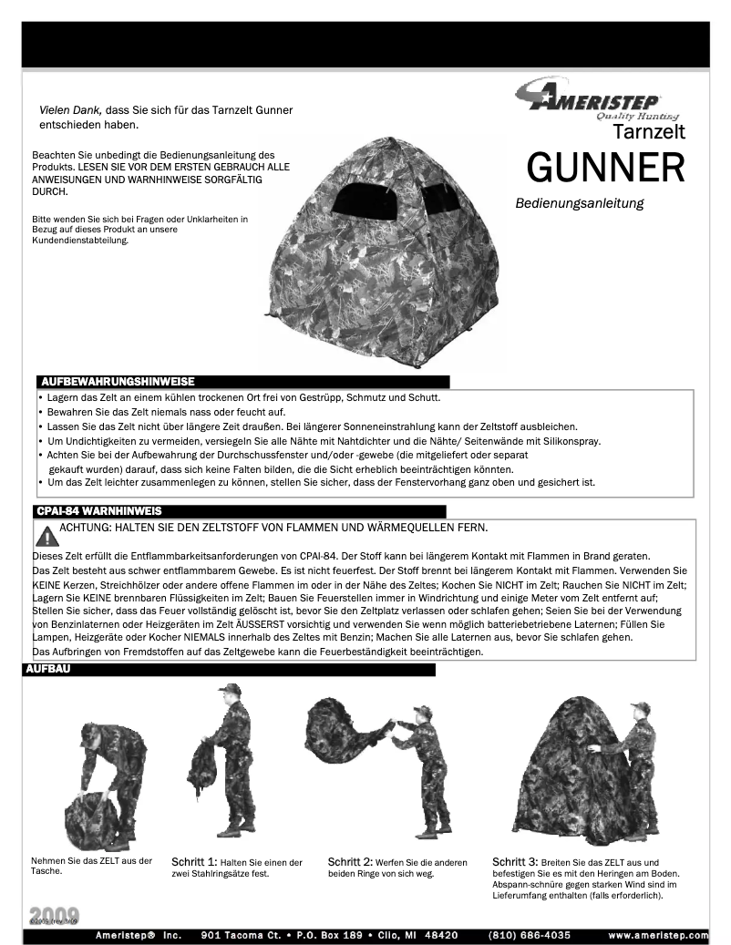 Página 1 del manual Manual de usuario Ameristep Tarnzelt Gunner