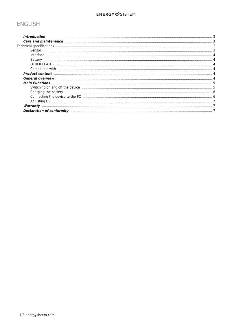 Imagen de la primera página del manual del dispositivo Office 5 Comfy