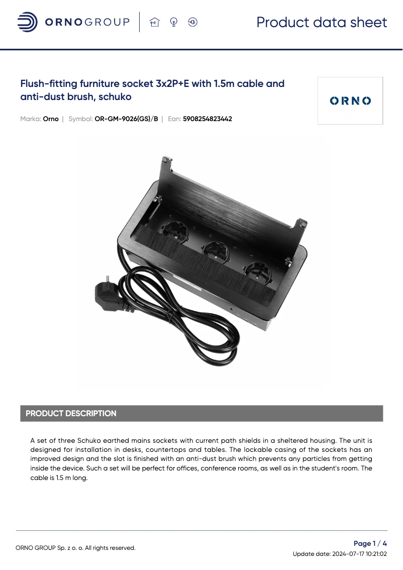 Página 1 del manual Ficha técnica ORNO OR-GM-9026(GS)