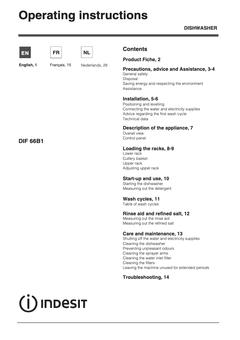 Imagen de la primera página del manual del dispositivo DIF 66B1