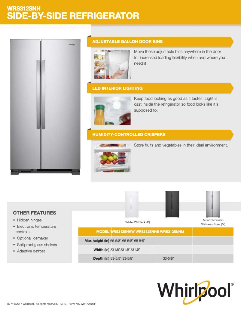 Página 1 del manual Ficha técnica Whirlpool WRS312SNHW