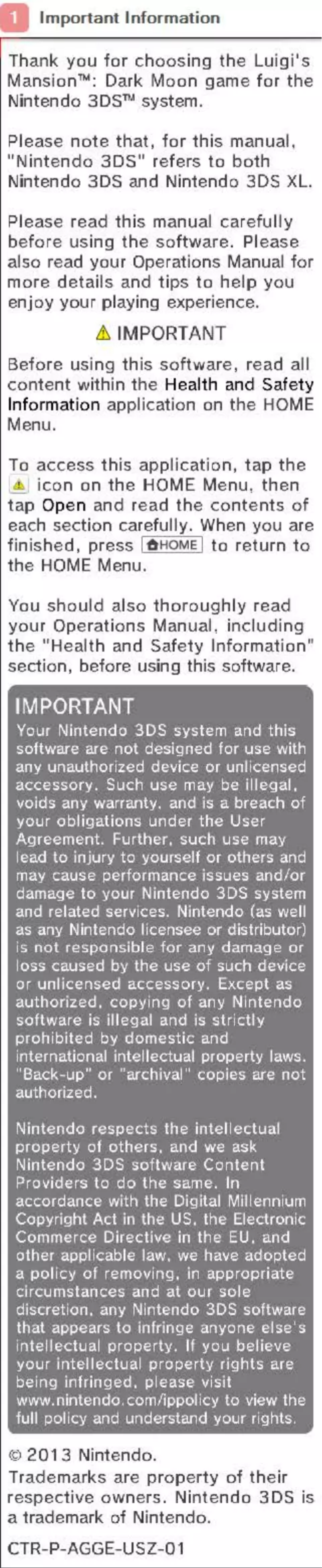 Página 1 del manual Manual de usuario Nintendo Luigis Mansion - Dark Moon (3DS)