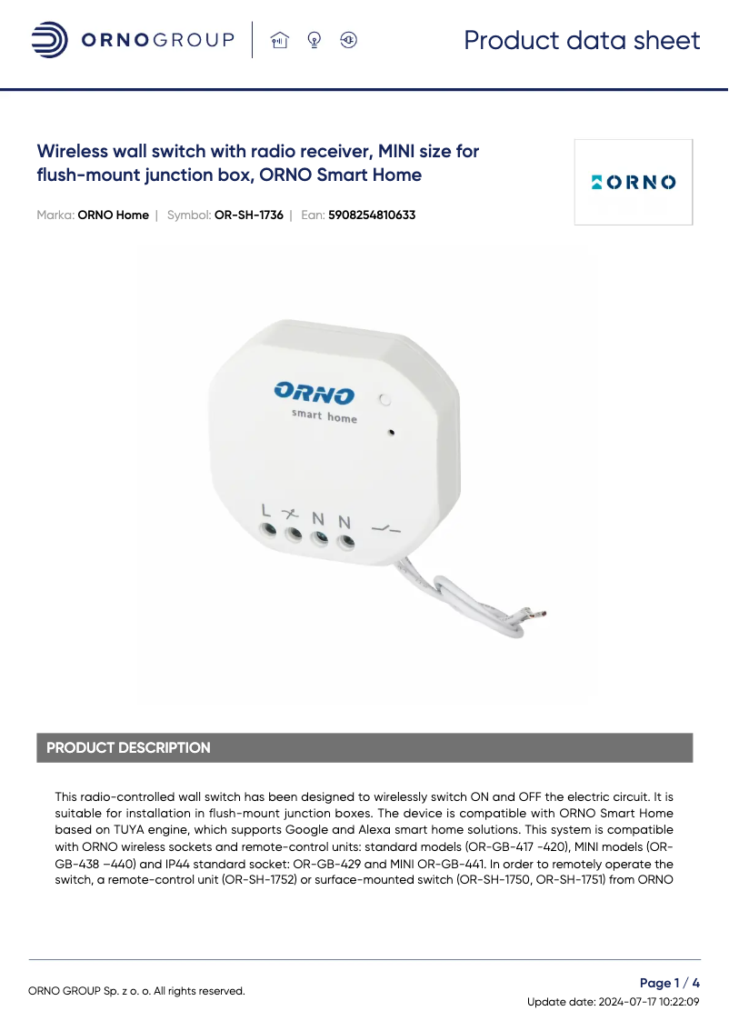 Página 1 del manual Ficha técnica ORNO OR-SH-1736