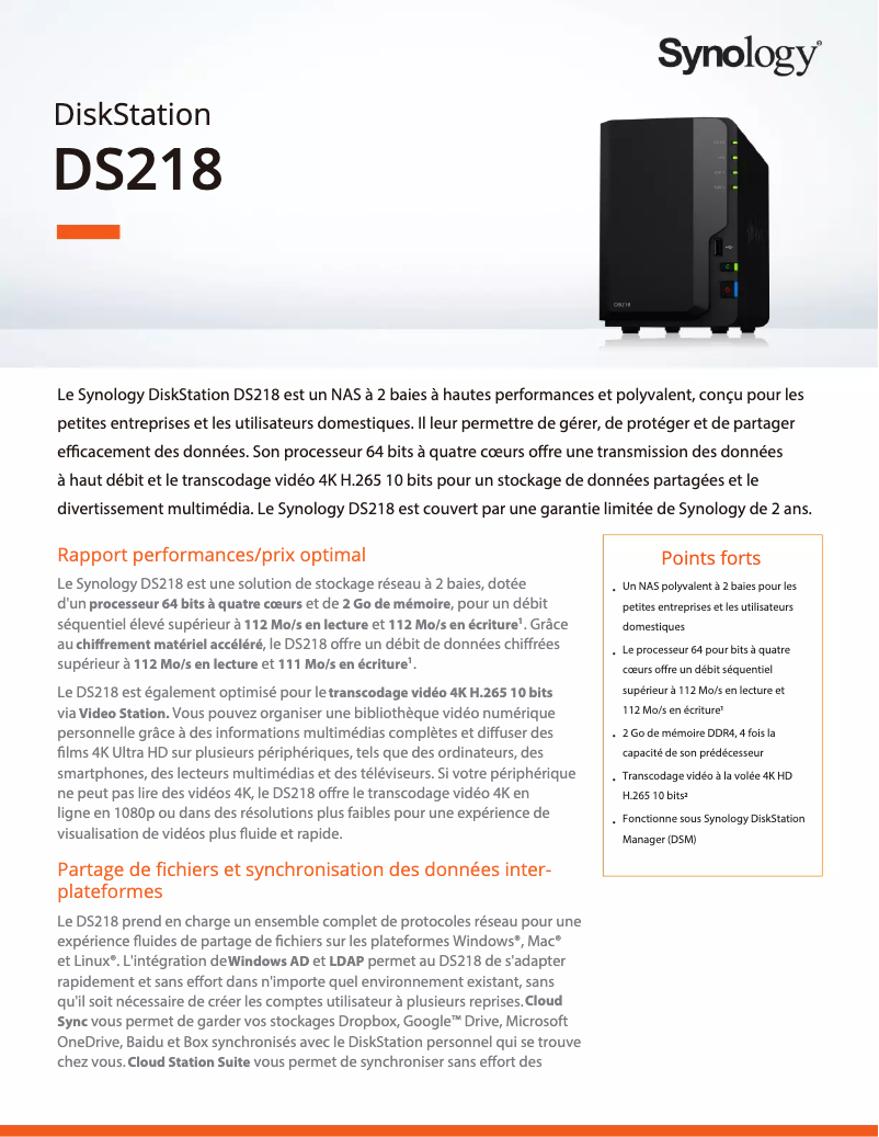Página 1 del manual Ficha técnica Synology DiskStation DS218