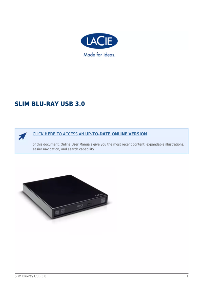 Imagen de la primera página del manual del dispositivo Slim Blu-ray USB 3.0