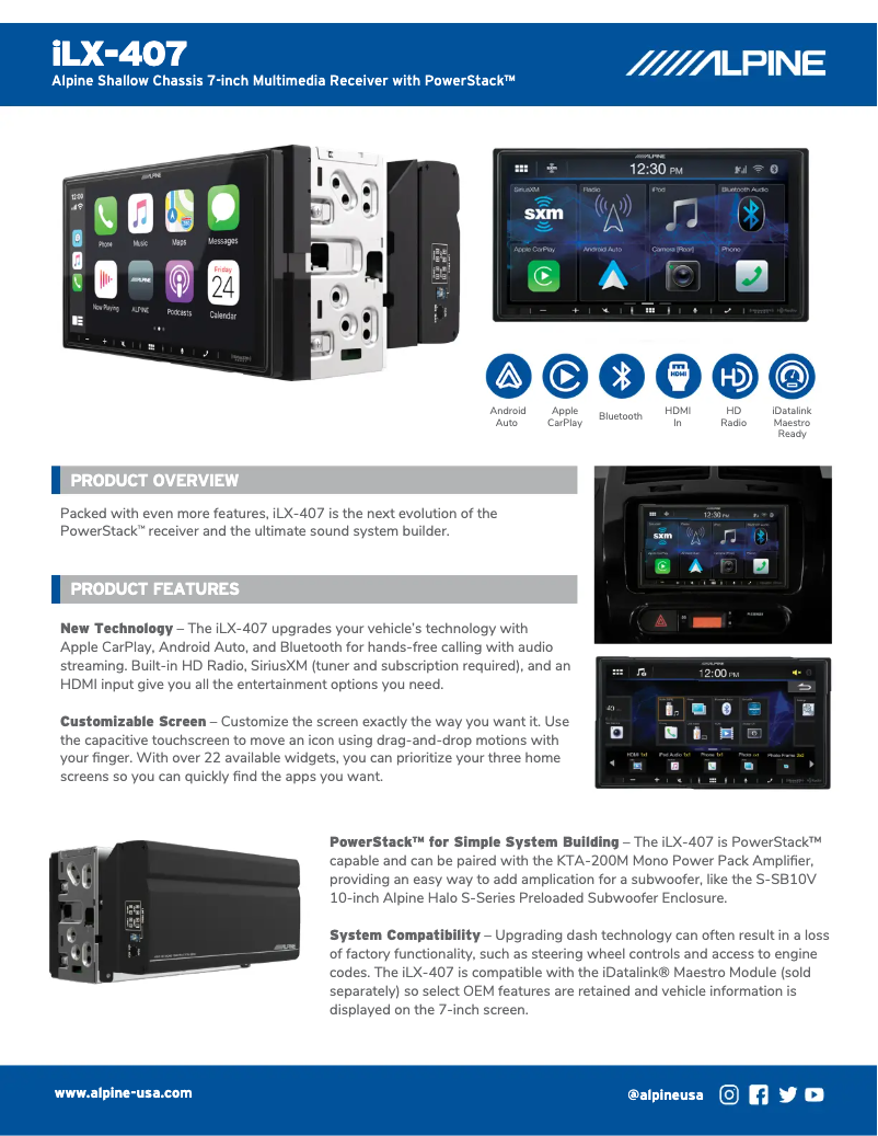 Página 1 del manual Ficha técnica Alpine iLX-407