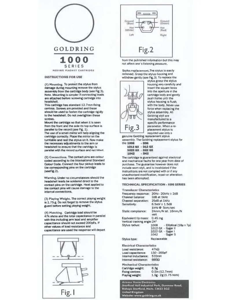 Página nº 1 - Manual de usuario Goldring 1042