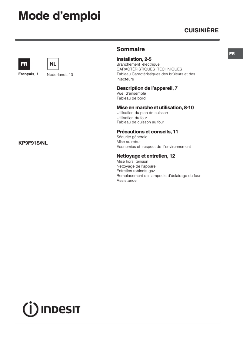 Página 1 del manual Manual de usuario Indesit KP9F91S