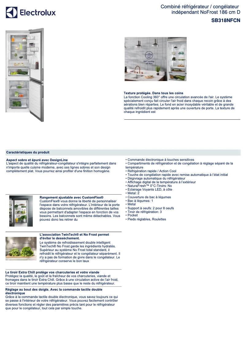 Página 1 del manual Ficha técnica Electrolux SB318NFCN