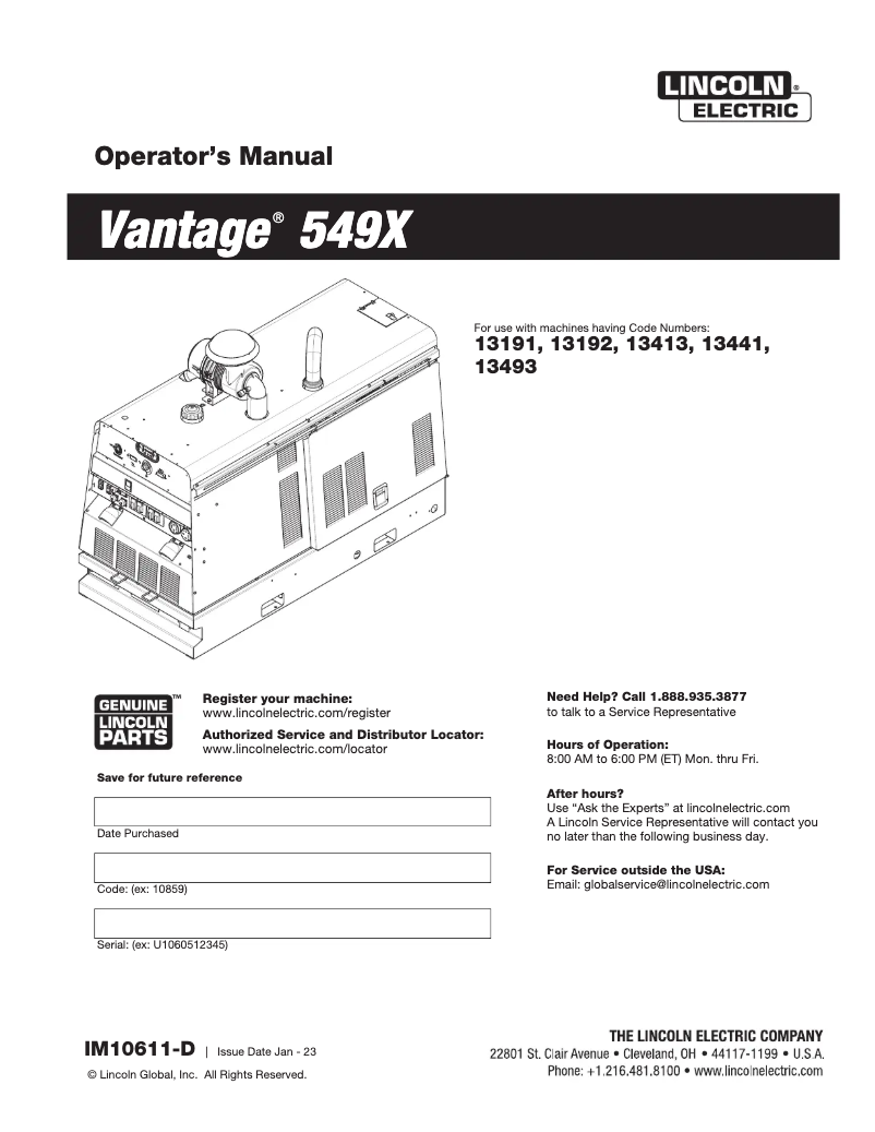 Página nº 1 - Manual de usuario Lincoln Electric Vantage 549X