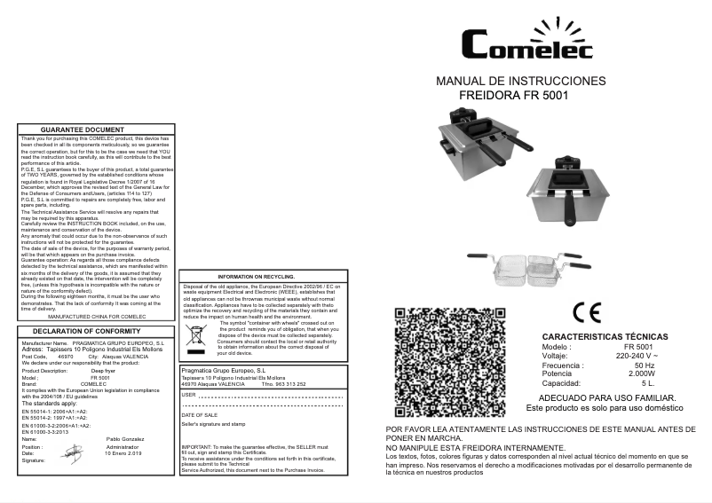 Página 1 del manual Manual de usuario Comelec FR5001