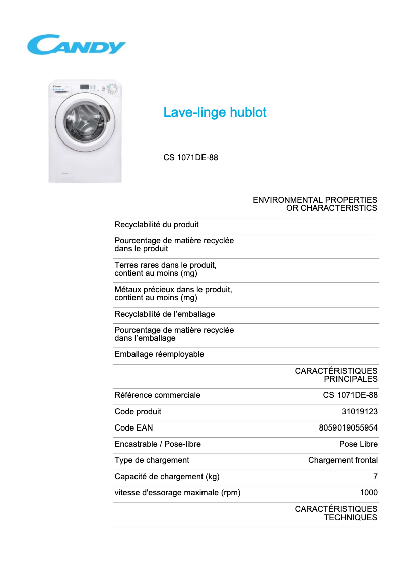 Imagen de la primera página del manual del dispositivo CS 1071DE-88