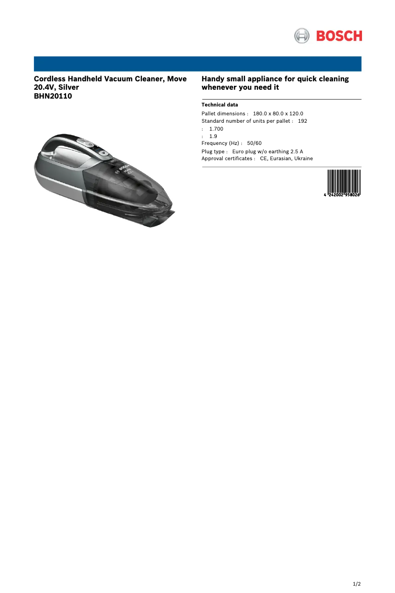 Página 1 del manual Ficha técnica Bosch Move BHN20110