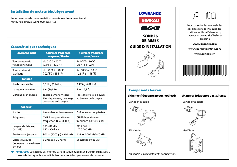 Imagen de la primera página del manual del dispositivo Skimmer Transducers