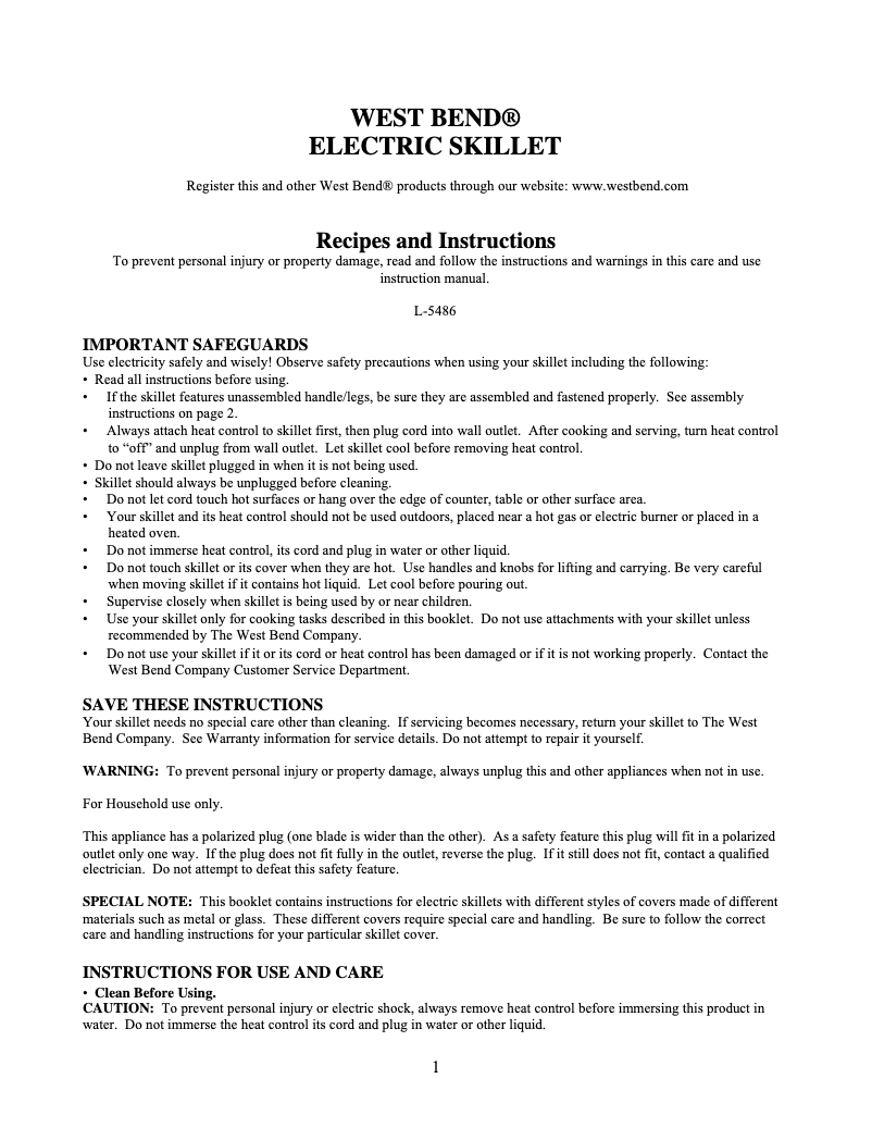 Página 1 del manual Manual de usuario WestBend 72112