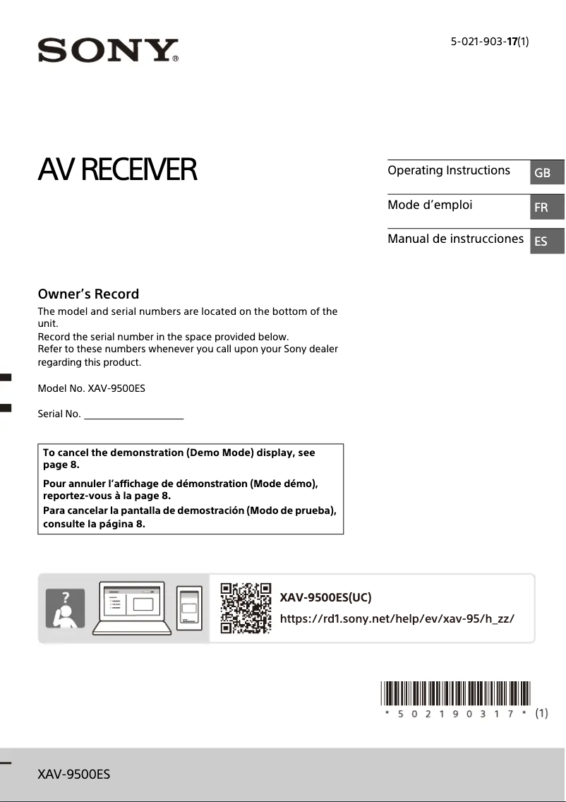 Imagen de la primera página del manual del dispositivo XAV-9500ES