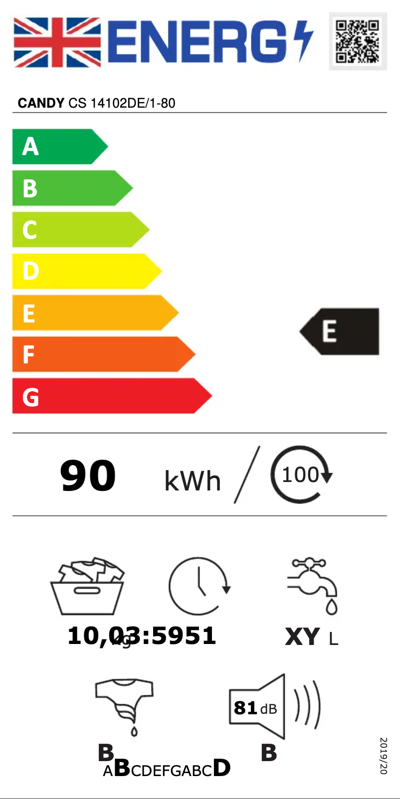 Página 1 del manual Etiqueta energética Candy CS 14102DE/1-80