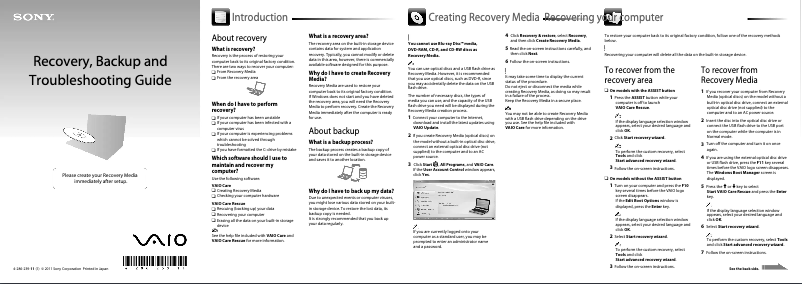 Imagen de la primera página del manual del dispositivo Vaio VPCEG15EA