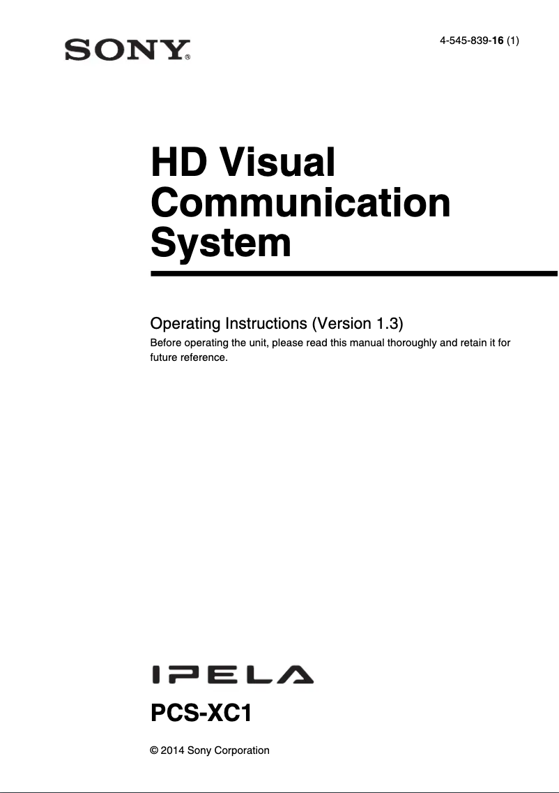 Imagen de la primera página del manual del dispositivo PCS-XC1