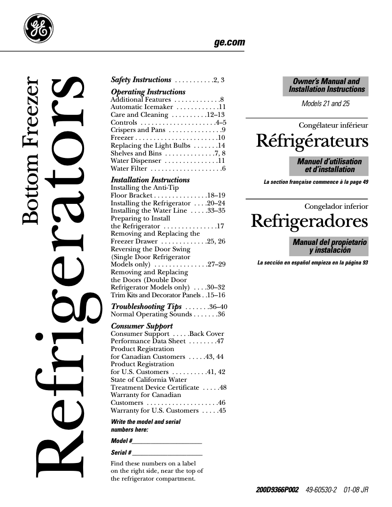 Imagen de la primera página del manual del dispositivo Profile PFSF5NJXWW