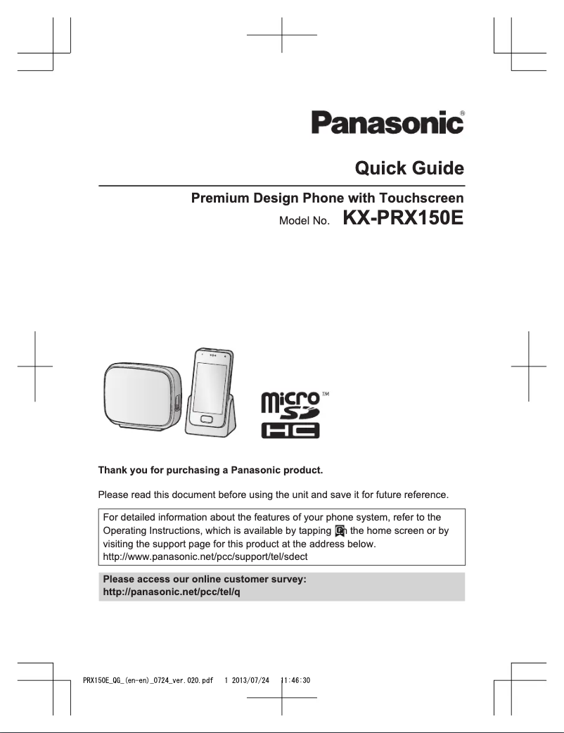 Página 1 del manual Manual de usuario Panasonic KX-PRX150E